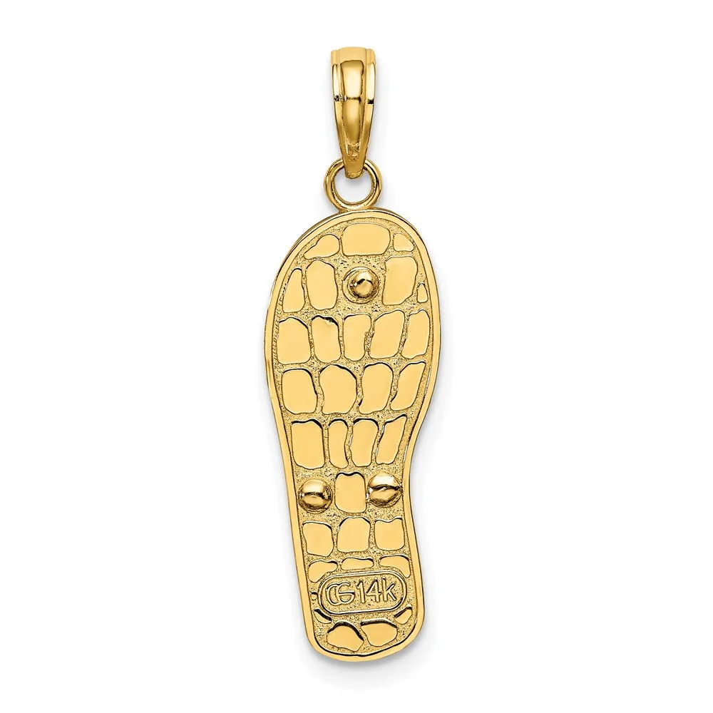 14K and Rhodium Multi-Colored 3D Enamel Fuschia Flowers On Flip-Flop Charm