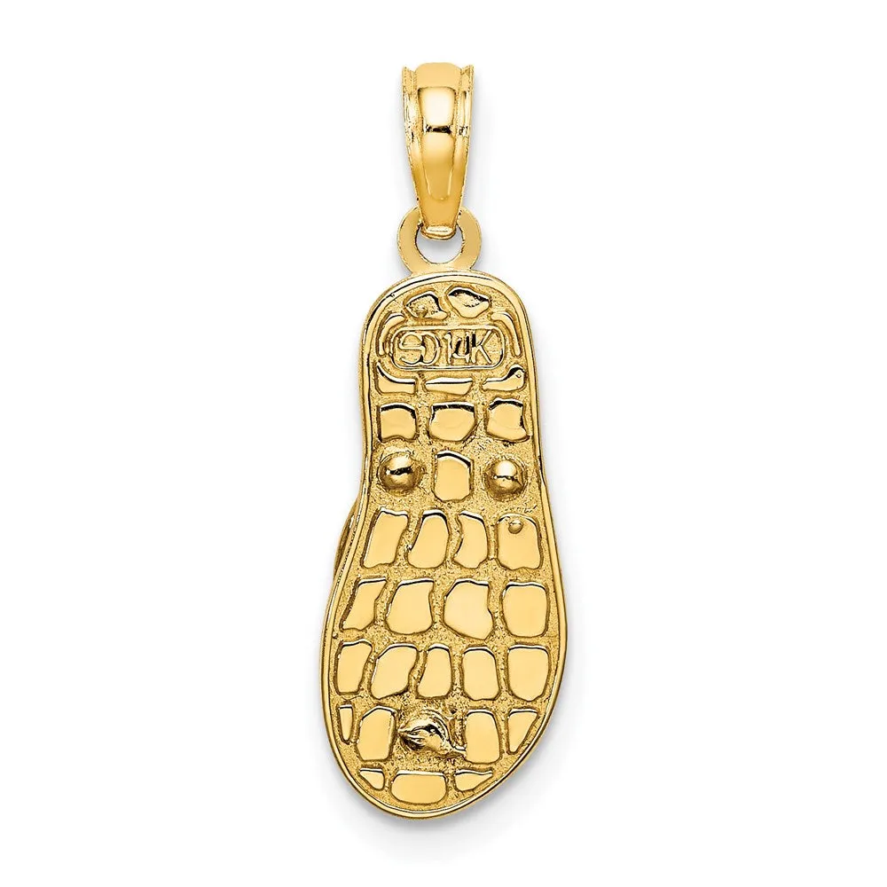 14k Yellow Gold 3D Enamel Shell On Blue Polka-Dot Flip-Flop Charm