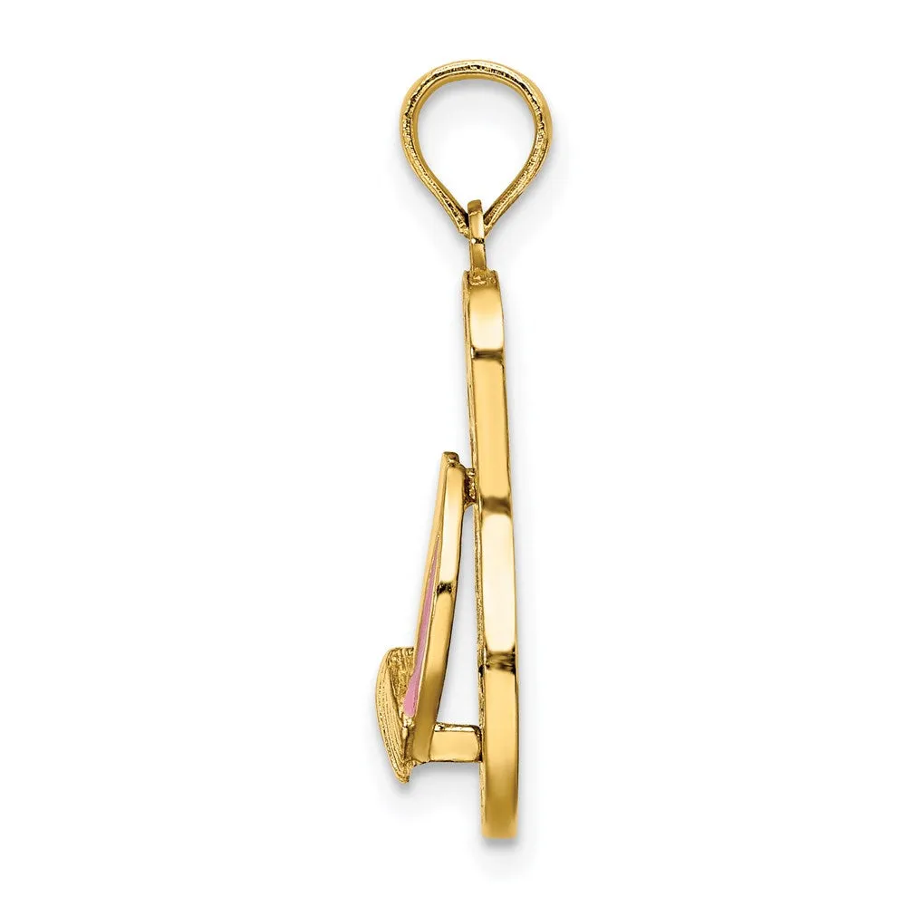 14k Yellow Gold 3D Enamel Shell On Blue Polka-Dot Flip-Flop Charm