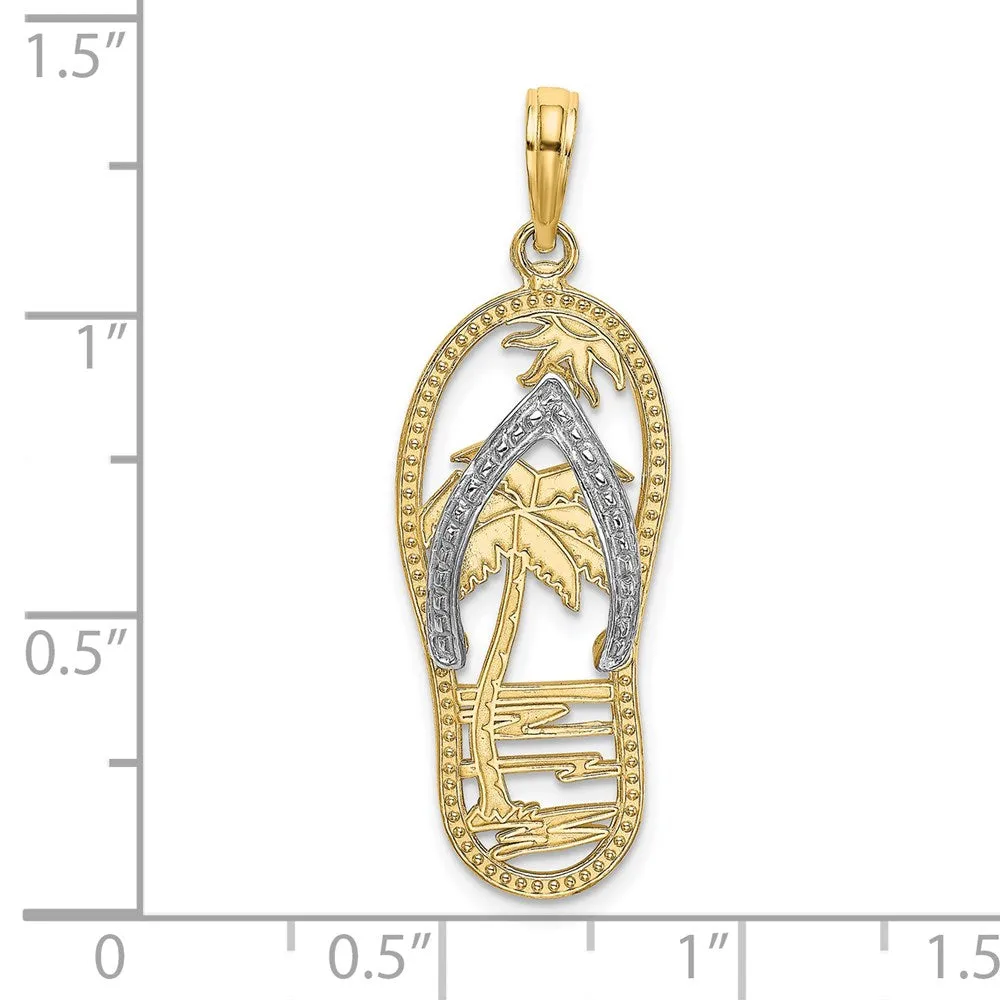 14k Yellow Gold & Rhodium w/Rhodium Palm Tree Flip-Flop Charm