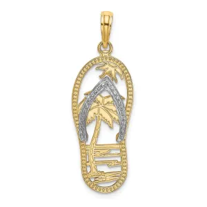 14k Yellow Gold & Rhodium w/Rhodium Palm Tree Flip-Flop Charm
