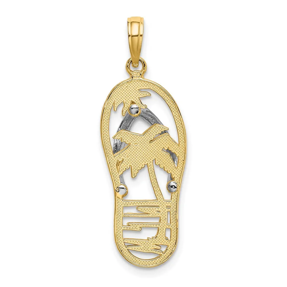 14k Yellow Gold & Rhodium w/Rhodium Palm Tree Flip-Flop Charm