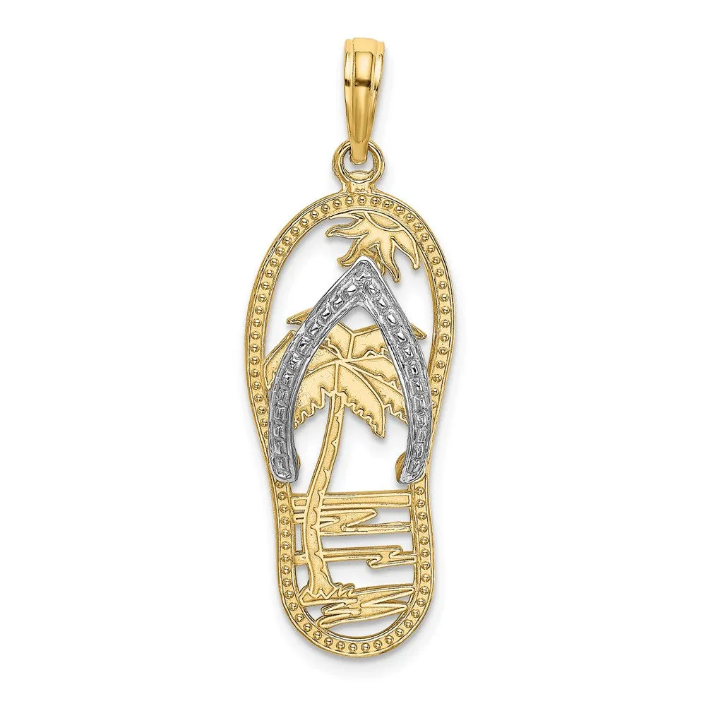 14k Yellow Gold & Rhodium w/Rhodium Palm Tree Flip-Flop Charm