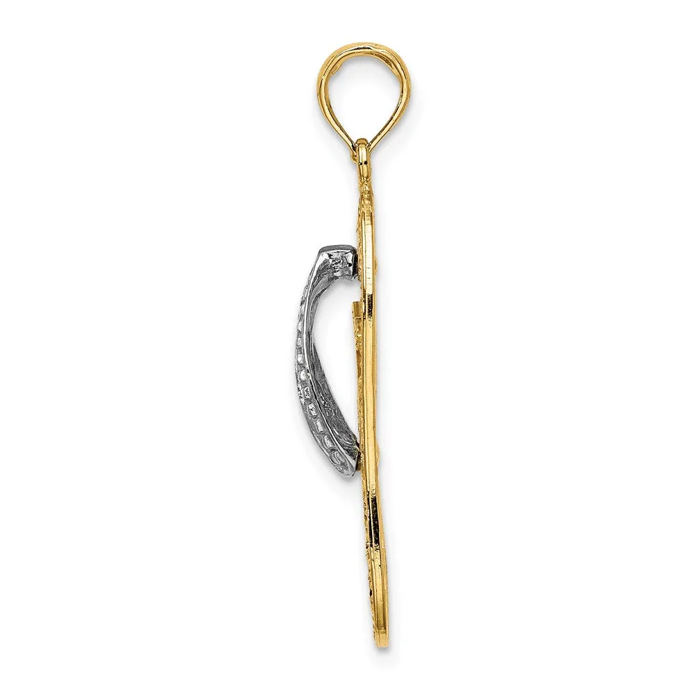 14k Yellow Gold & Rhodium w/Rhodium Palm Tree Flip-Flop Charm