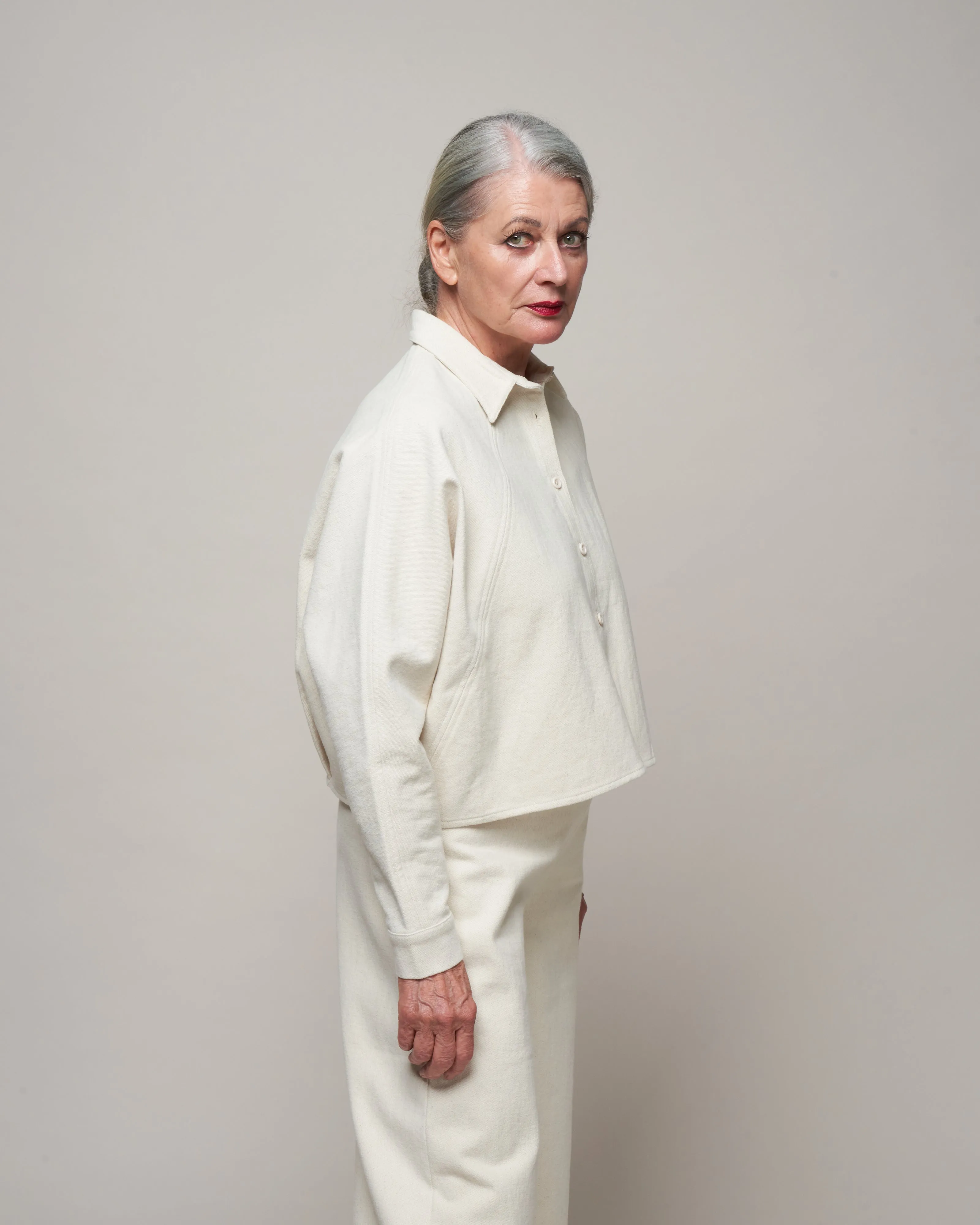 3/4 cropped shirt jacket - bone