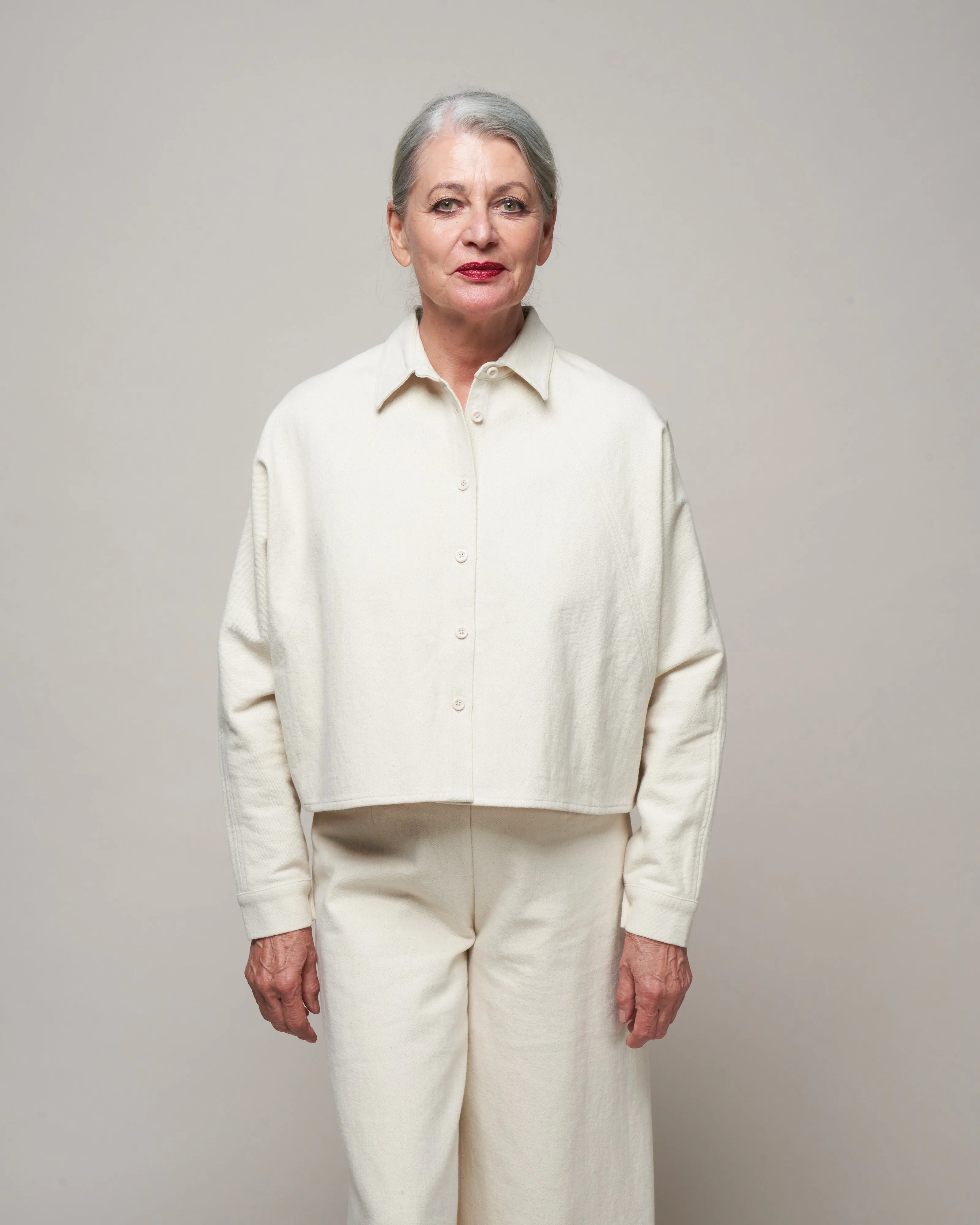 3/4 cropped shirt jacket - bone