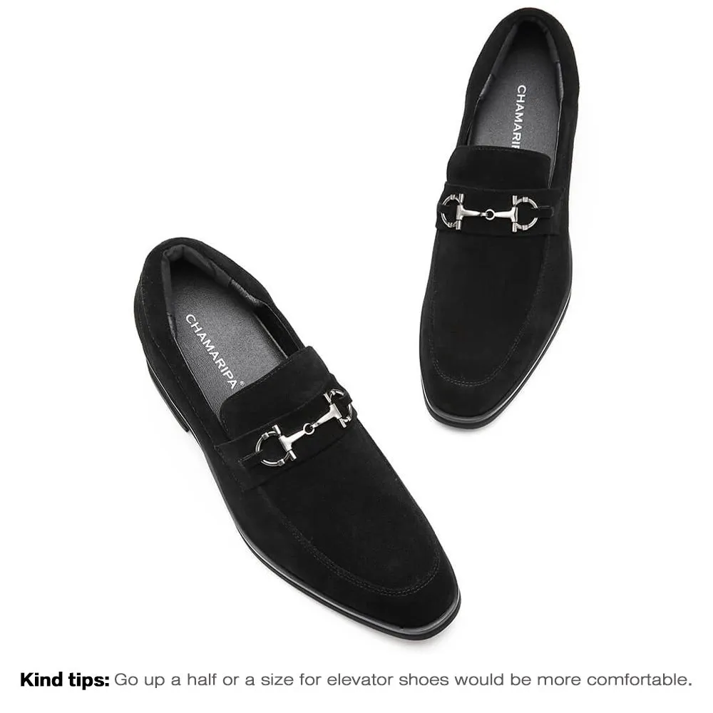 7 CM / 2.76 Inches CMR CHAMARIPA Hidden Heel Loafer Elevator Shoes For Men Black Suede Tall Men Shoes