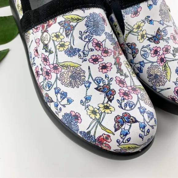 Alegria Emry Slip-On Leather Classic Comfort Clog Floral Butterfly Sz 42
