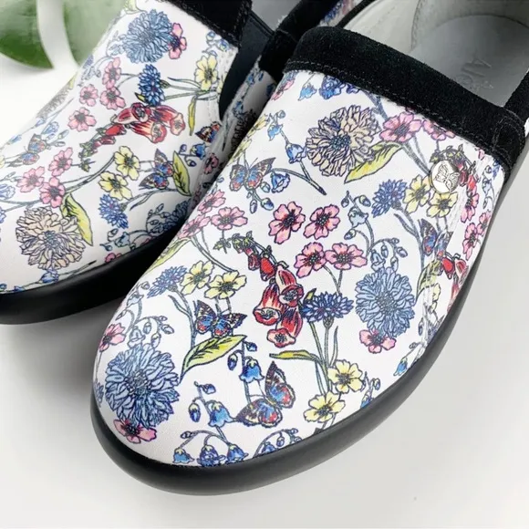 Alegria Emry Slip-On Leather Classic Comfort Clog Floral Butterfly Sz 42