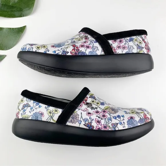 Alegria Emry Slip-On Leather Classic Comfort Clog Floral Butterfly Sz 42