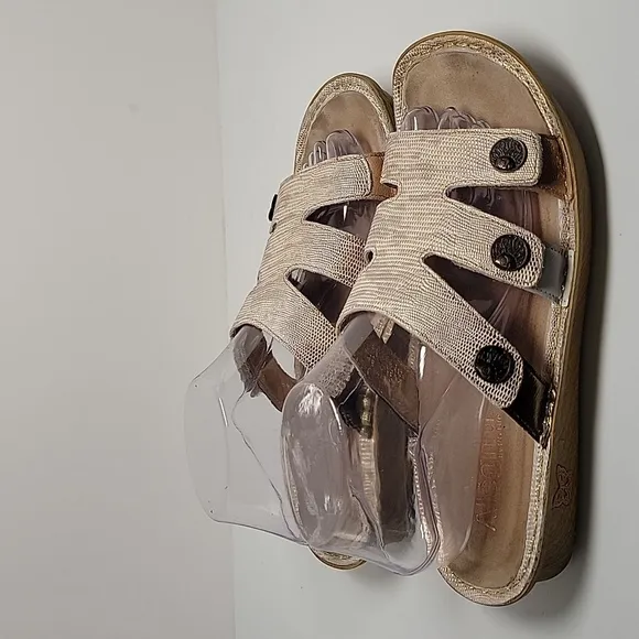Alegria PG Lite Venice Wedge Sandals Slip-On Slide-On Gold Leather Adjustable 39