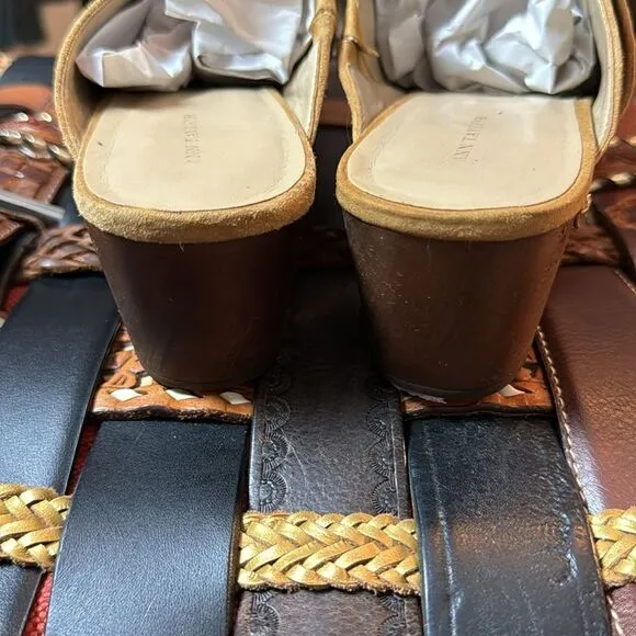 Ann Taylor Tan Suede nailhead slip on clogs size 8.5