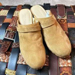 Ann Taylor Tan Suede nailhead slip on clogs size 8.5