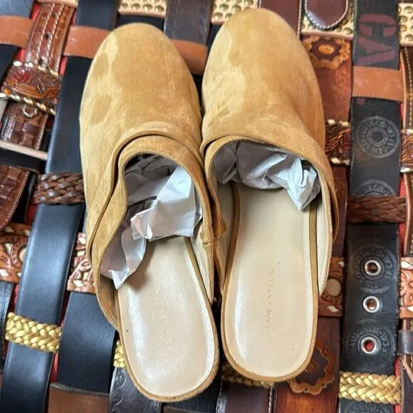 Ann Taylor Tan Suede nailhead slip on clogs size 8.5