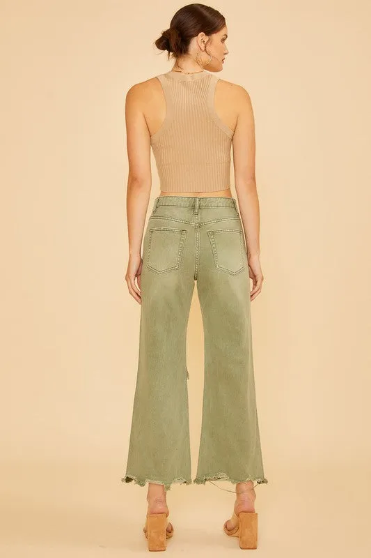 Annie Wear Distressed Raw Hem Jeans in Yellow-Green