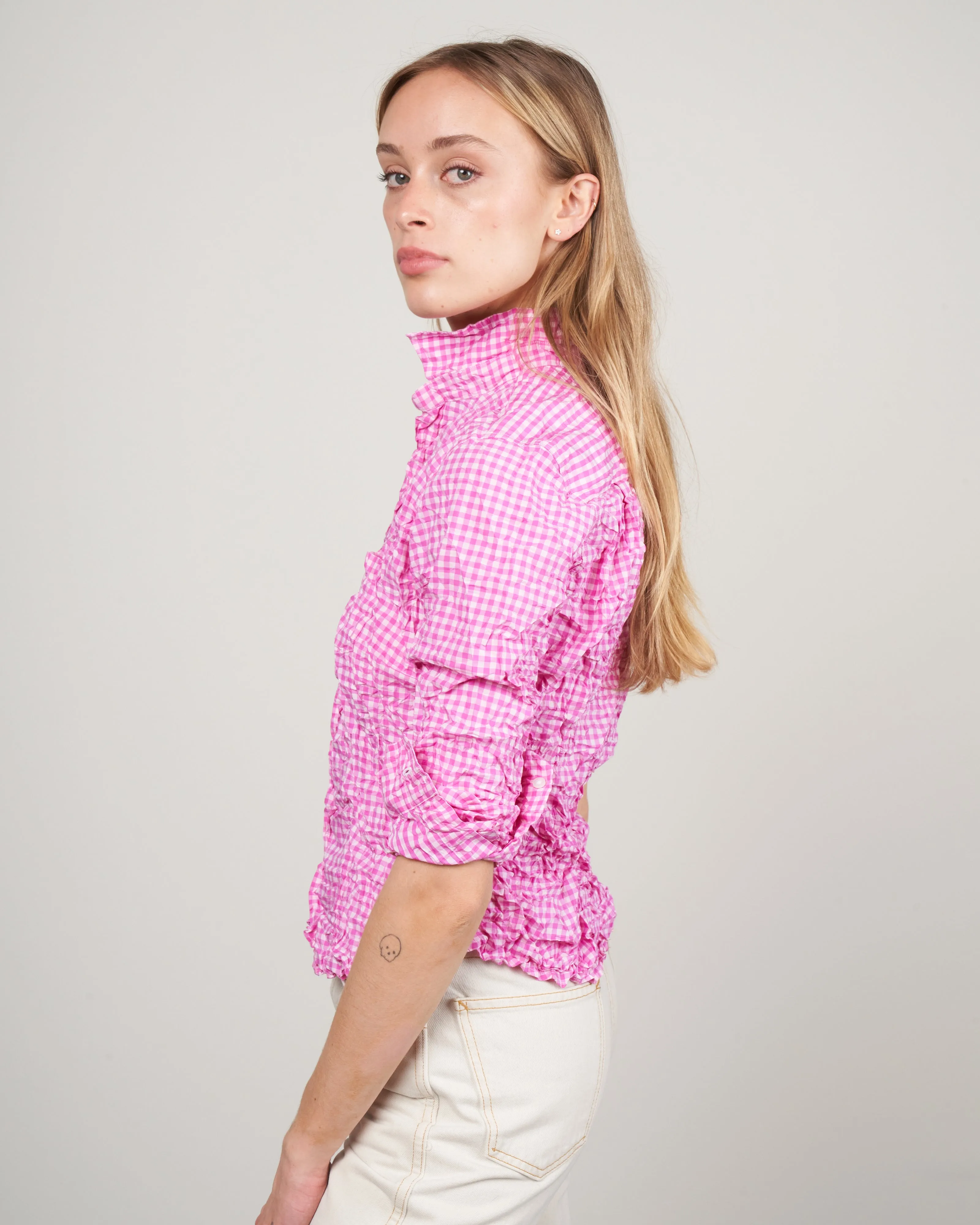 barry woven button up - multi pink check