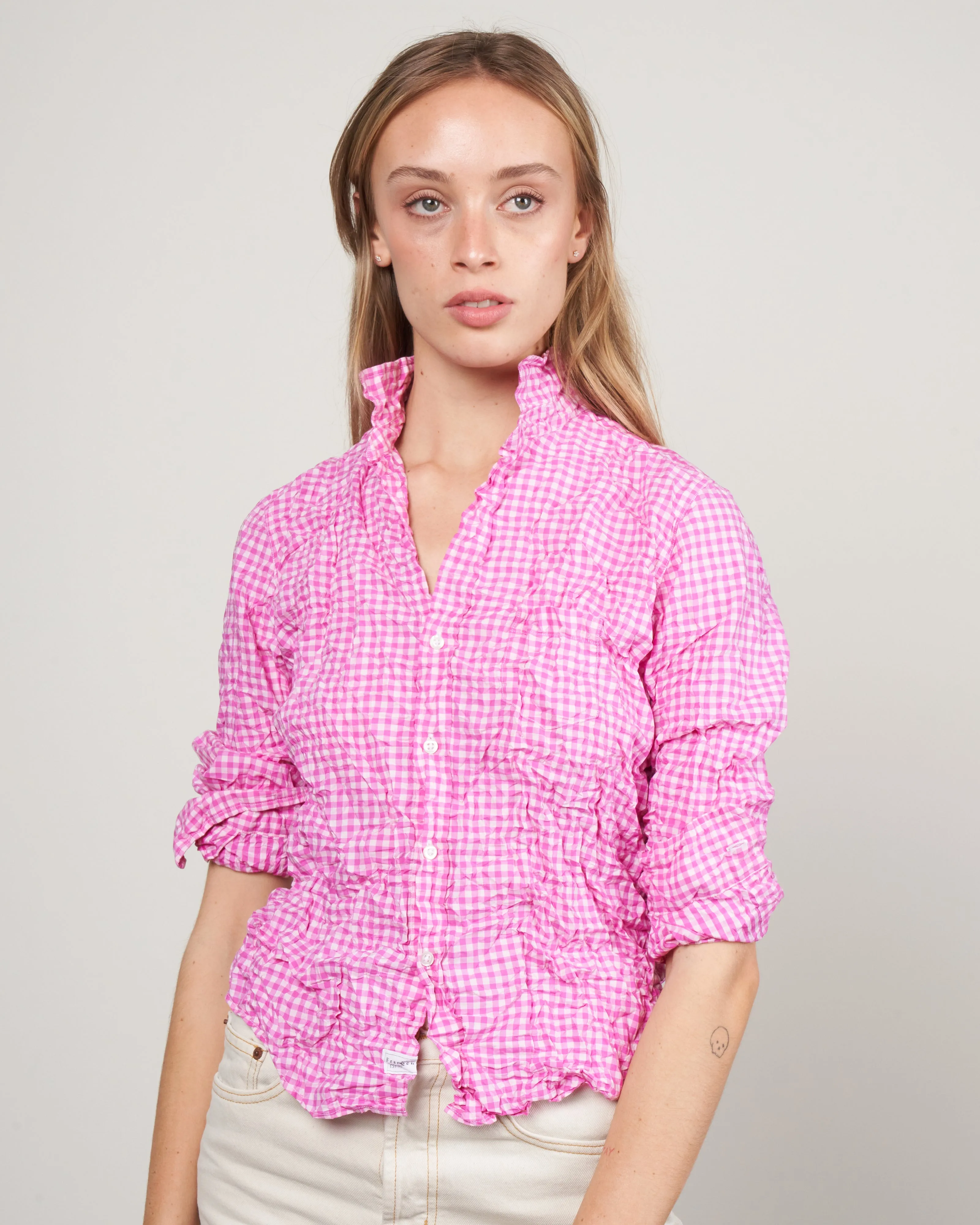 barry woven button up - multi pink check
