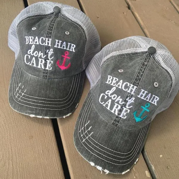Beach hats and tanks Embroidered distressed trucker caps.