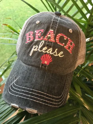 Beach hats and tanks Embroidered distressed trucker caps.