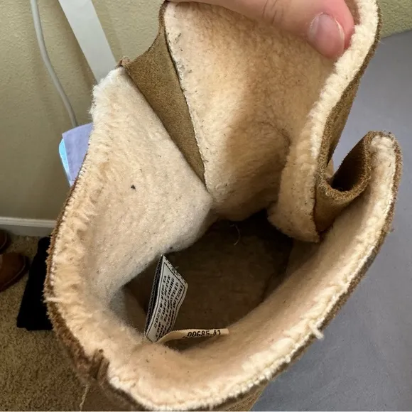 BearPaw boots women 10 wool blend lining lace up ankle wedge suede brown