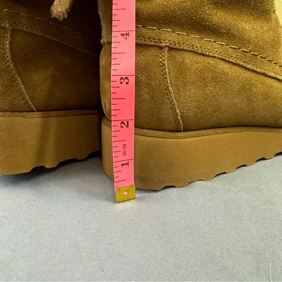 BearPaw boots women 10 wool blend lining lace up ankle wedge suede brown