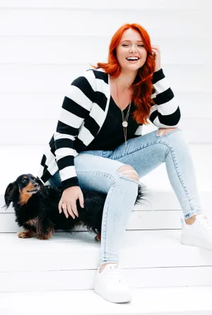 Beau Hudson Black and White Knit Stripe Cardigan- Adult- FINAL SALE