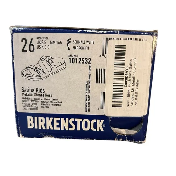 BIRKENSTOCK Kids Leather Salina Sandals in Metallic Rose Stone Sz 8