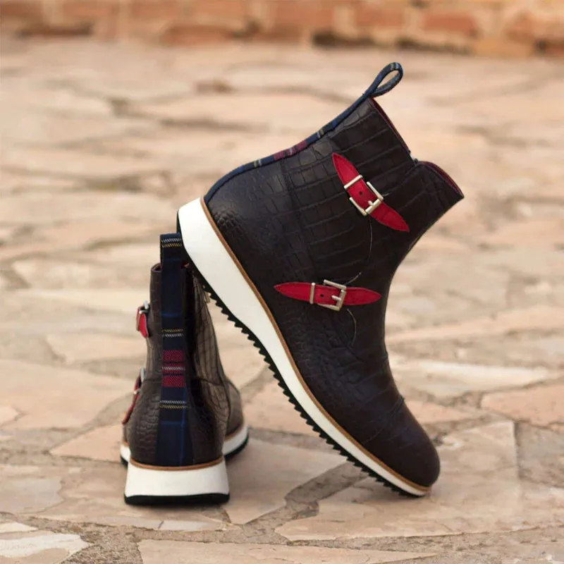 Black Crocodile Print Italian Leather Campinas Slip On Zipper Boots With Sneakers Sole - Alligator Print - Boots