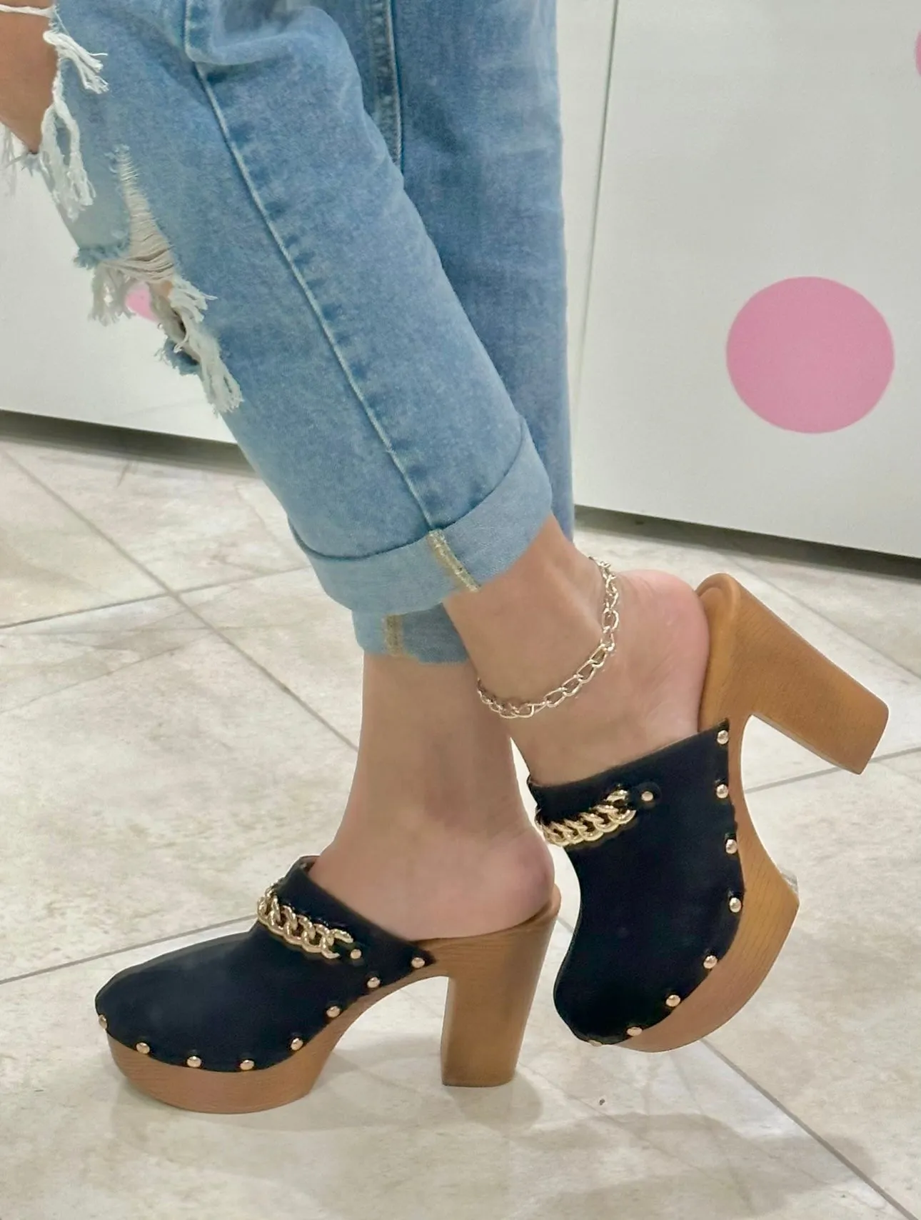 Black Gold Chain Clogs