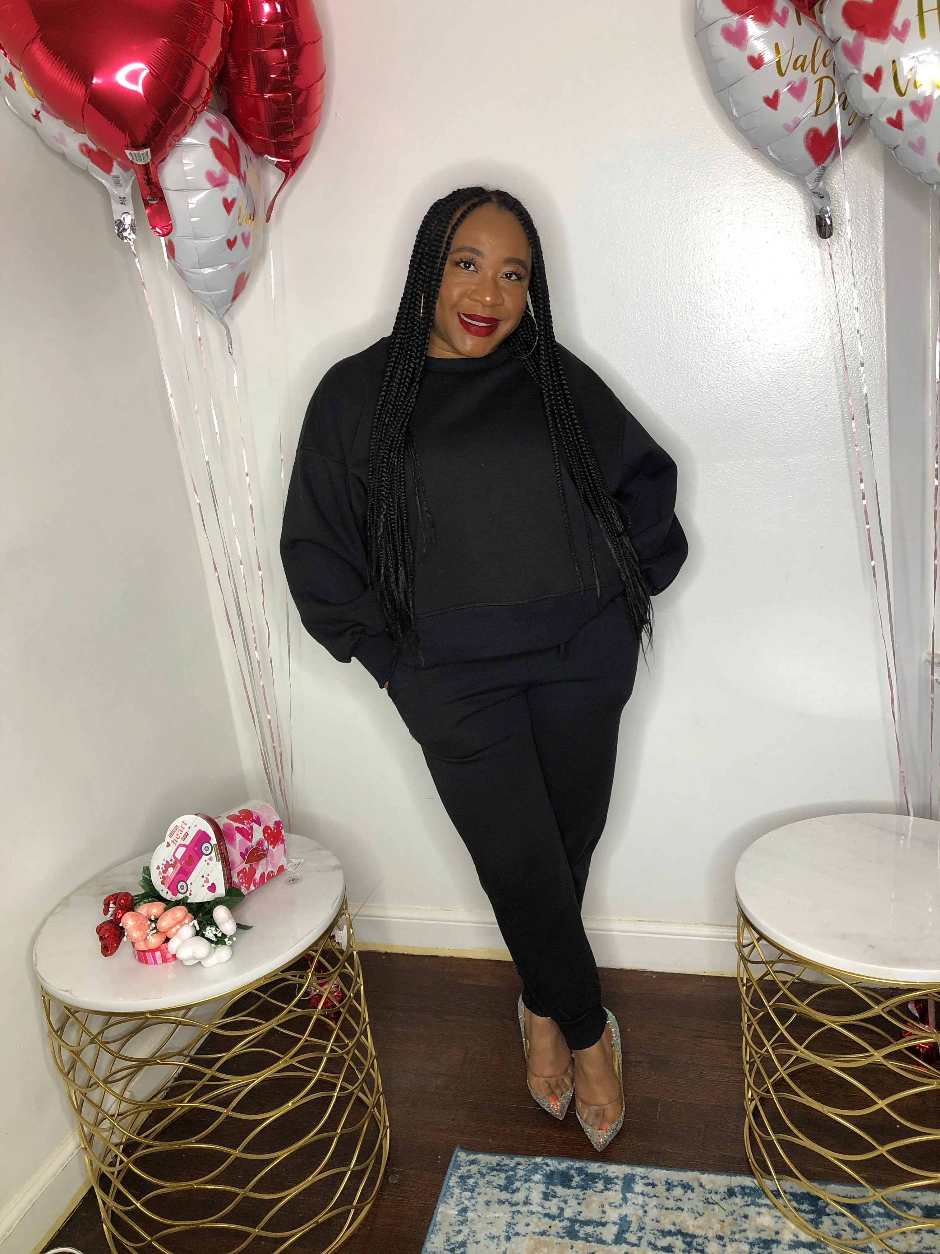 Black Puff Sleeve Jogger Set