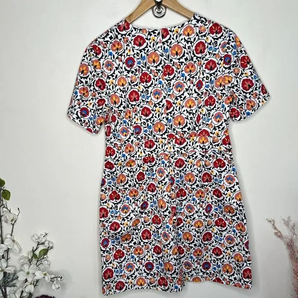 BODEN Cotton Mini Shift Dress Enchanting Bloom Floral Red Orange Sz 10 P {3R24}