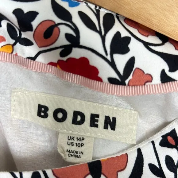 BODEN Cotton Mini Shift Dress Enchanting Bloom Floral Red Orange Sz 10 P {3R24}