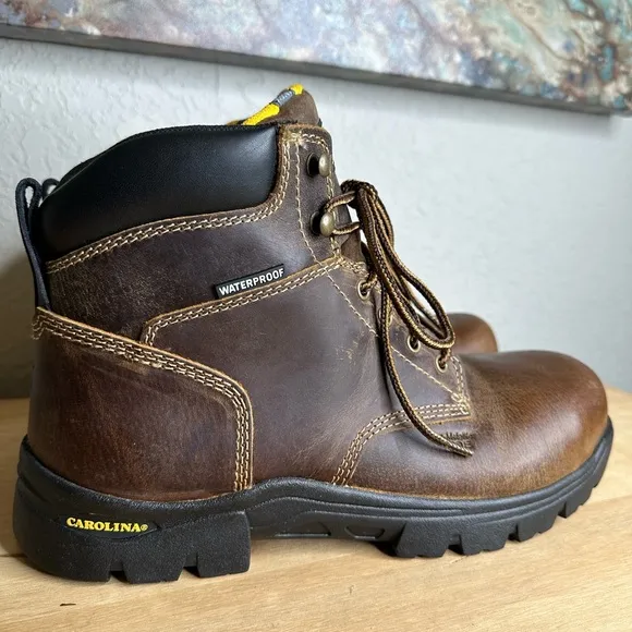 Carolina Brown Leather waterproof High Ankle Work Boots with Lace Up Design