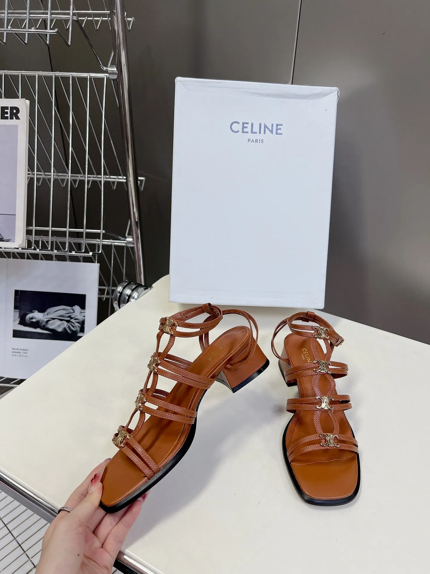 CELINE Sandals Clemence Multi Brown Leather
