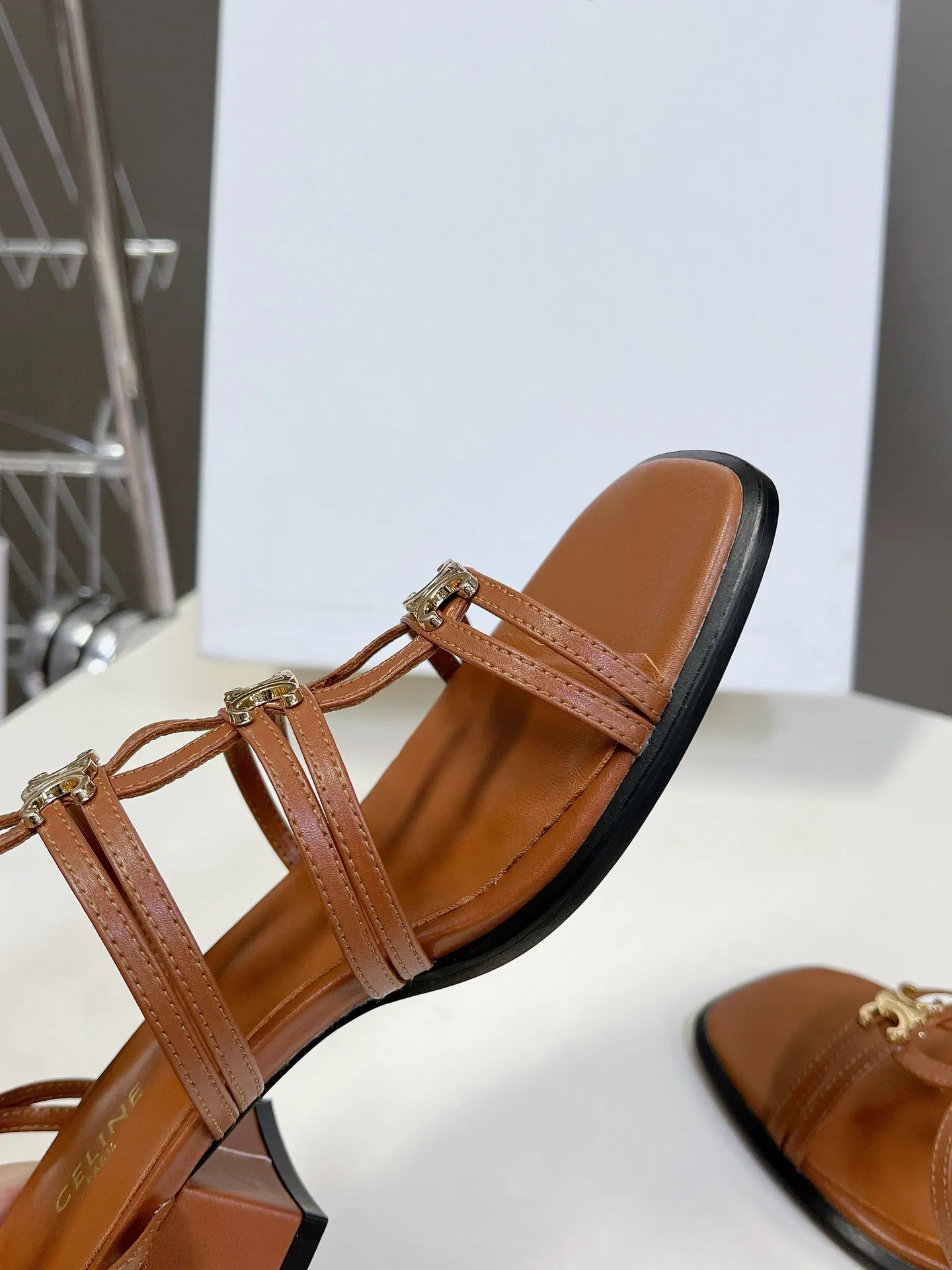 CELINE Sandals Clemence Multi Brown Leather