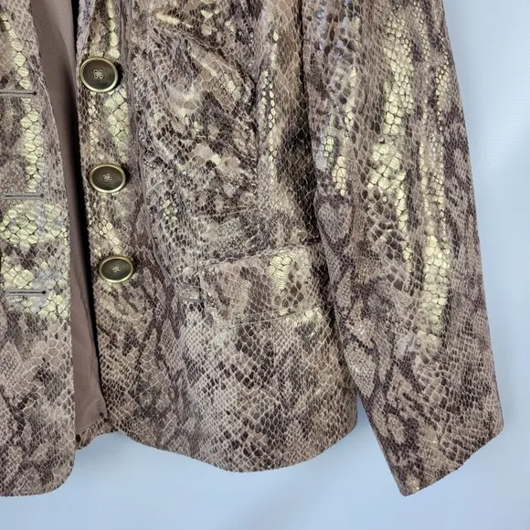 CHICOS Gold Layla Blazer Snake Skin Metalic Sz 1/M/8