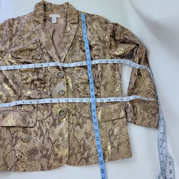 CHICOS Gold Layla Blazer Snake Skin Metalic Sz 1/M/8