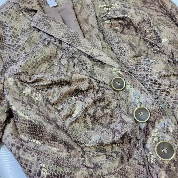 CHICOS Gold Layla Blazer Snake Skin Metalic Sz 1/M/8