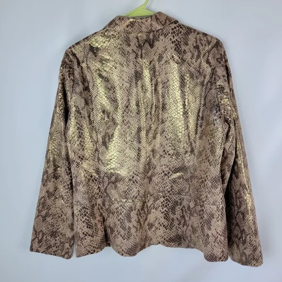 CHICOS Gold Layla Blazer Snake Skin Metalic Sz 1/M/8
