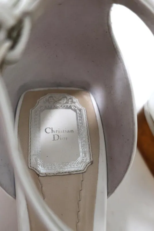 Christian Dior Dior Cube Lucite Heel Sandals White Patent Leather Size 42