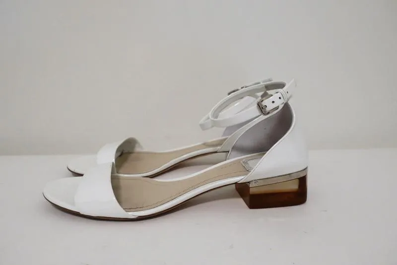 Christian Dior Dior Cube Lucite Heel Sandals White Patent Leather Size 42