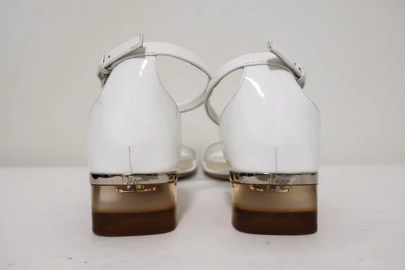 Christian Dior Dior Cube Lucite Heel Sandals White Patent Leather Size 42