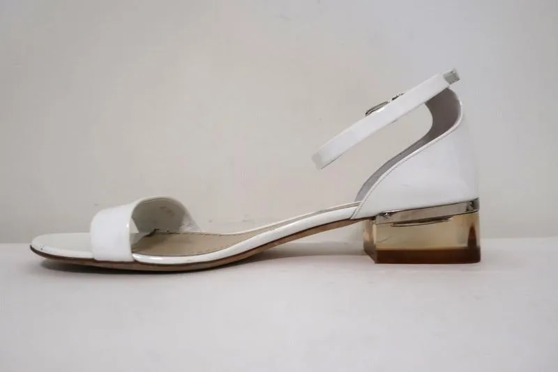 Christian Dior Dior Cube Lucite Heel Sandals White Patent Leather Size 42