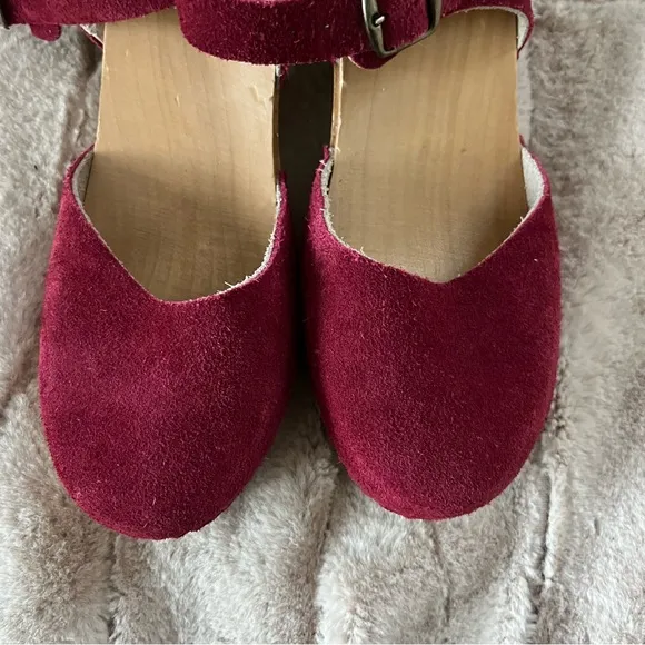 Clogsland Elegant Raspberry Nubuck Suede Wooden High Heel Sandal Clogs - 41