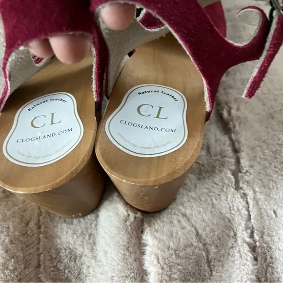 Clogsland Elegant Raspberry Nubuck Suede Wooden High Heel Sandal Clogs - 41