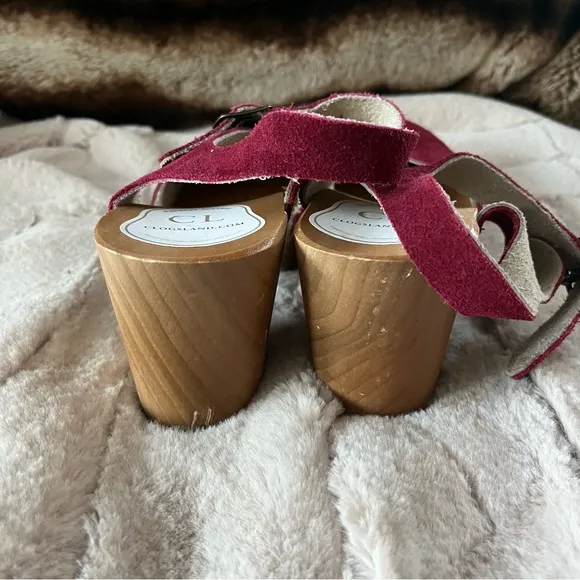 Clogsland Elegant Raspberry Nubuck Suede Wooden High Heel Sandal Clogs - 41