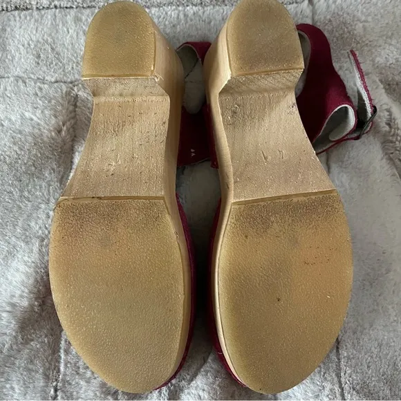 Clogsland Elegant Raspberry Nubuck Suede Wooden High Heel Sandal Clogs - 41