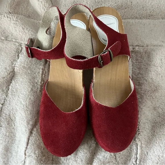 Clogsland Elegant Raspberry Nubuck Suede Wooden High Heel Sandal Clogs - 41