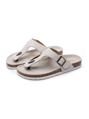 Cream Suede T-Strap Leather Sandal