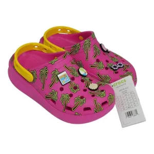 Crocs Classic Spring Jibbitz Clogs Kids Size J5 Pink Palm Trees 1.5&quot; Platform